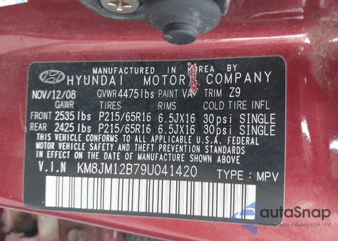 2009 Hyundai Tucson Gls from USA, damaged, VIN KM8JM12B79U041420